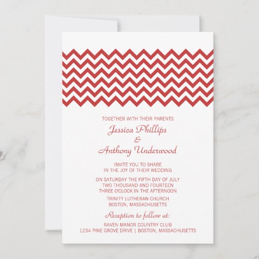 Red Simple Chevron Wedding Invite Kaart (Voorkant)