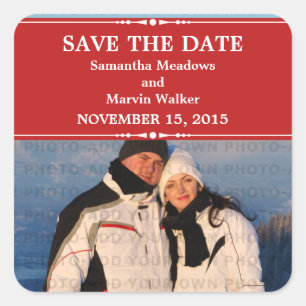 Red Simple Chic Photo Save the Date Stickers
