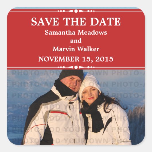 Red Simple Chic Photo Save the Date Stickers (Voorkant)