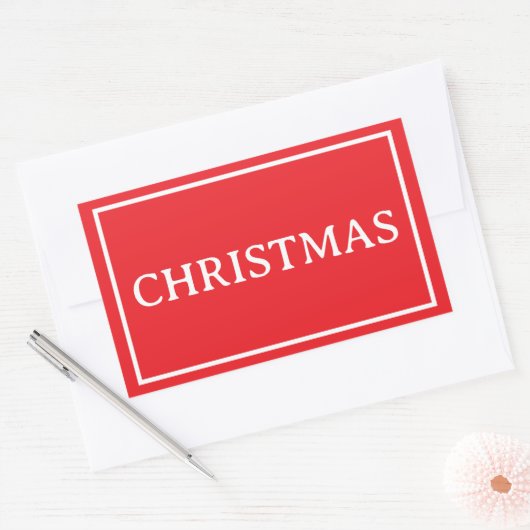Red Simple Christmas Word Rechthoekige Sticker (Envelop)