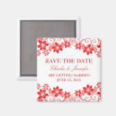 Red Simple Floral slaat de Magnet Datum op (Voorkant / Achterkant)