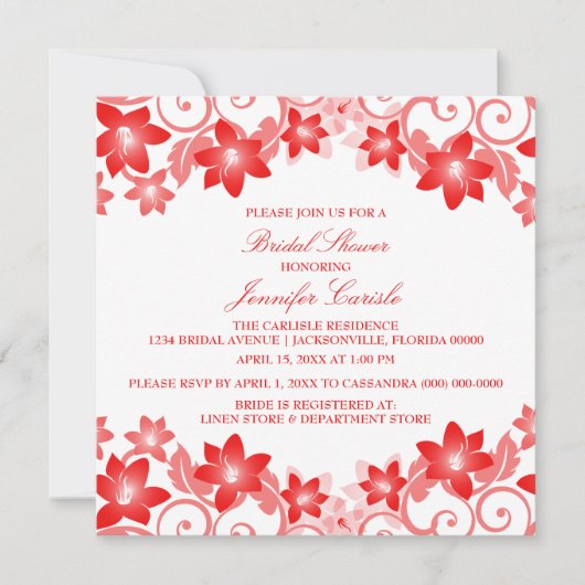 Red Simple Floral Vrijgezellenfeest Invite Kaart (Voorkant)