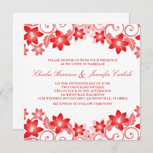 Red Simple Floral Wedding Invite Kaart (Voorkant / Achterkant)