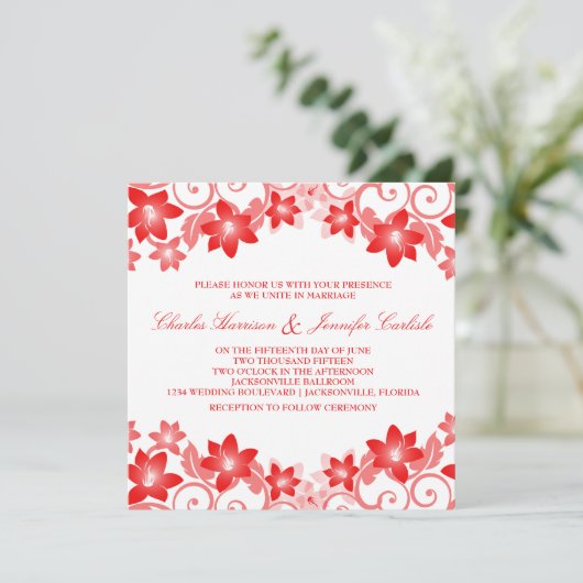 Red Simple Floral Wedding Invite Kaart (Staand voorkant)