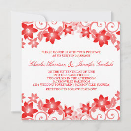 Red Simple Floral Wedding Invite Kaart