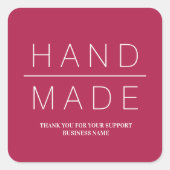 Red Simple Minimal Handmade Business Support Vierkante Sticker (Voorkant)