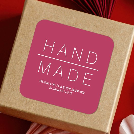 Red Simple Minimal Handmade Business Support Vierkante Sticker