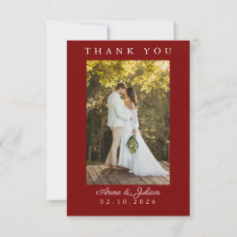 Red Simple Photo Wedding Thank You Card W Note Bedankkaart
