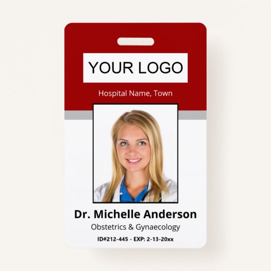 Red Simple Professional Employee Custom Identity Badge (Voorkant)