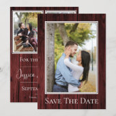 Red Simple Rustic Photo Save the Date (Voorkant / Achterkant)