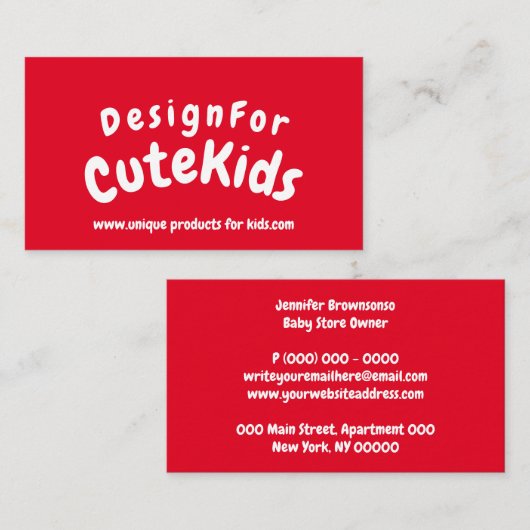 Red Simple Typography Kinder Play Visitekaartje (Voorkant / Achterkant)