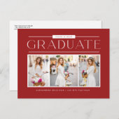 Red Simple Typography Photo Collage Afstuderen Briefkaart (Voorkant / Achterkant)