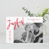 Red Simply Joyful Foto Feestdagenkaart (Staand voorkant)