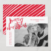 Red Simply Merry Foto Feestdagenkaart (Voorkant / Achterkant)