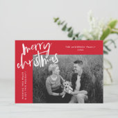 Red Simply Merry Foto Feestdagenkaart (Staand voorkant)