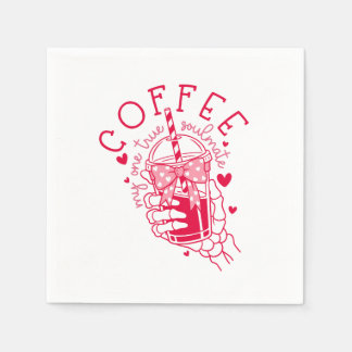 Red Skeleton Hand Coffee Soulmate Hearts Servet