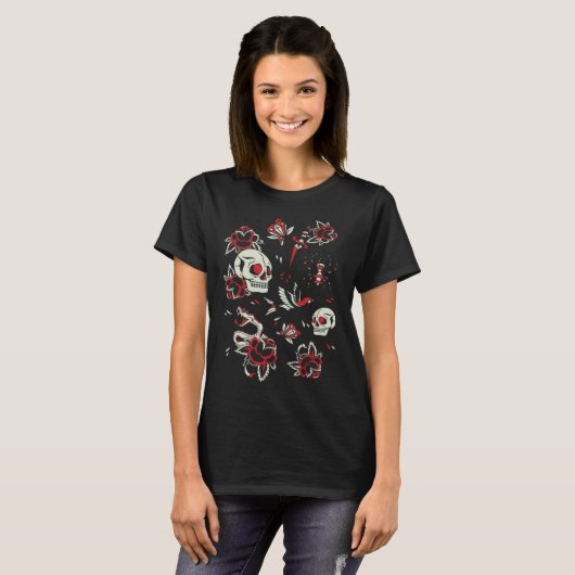 Red skeleton skull scary creepy t-shirt (Voorkant volledig)