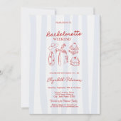 Red Sketch Bachelorette Weekend Blue Stripes Kaart (Voorkant)