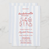 Red Sketch Bachelorette Weekend Blue Stripes Kaart (Voorkant / Achterkant)