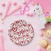 Red Sketch Heart Patterns Hand-Drawn Doodle-Style Papieren Bordje (Feest)