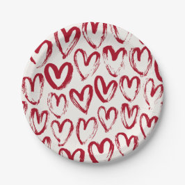 Red Sketch Heart Patterns Hand-Drawn Doodle-Style Papieren Bordje