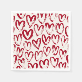 Red Sketch Heart Patterns Hand-Drawn Doodle-Style Servet