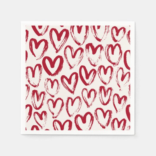 Red Sketch Heart Patterns Hand-Drawn Doodle-Style Servet (Voorkant)