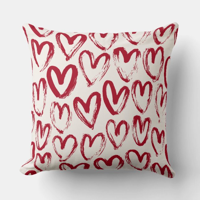 Red Sketch Hearts en Love Pattern Kussen (Voorkant)
