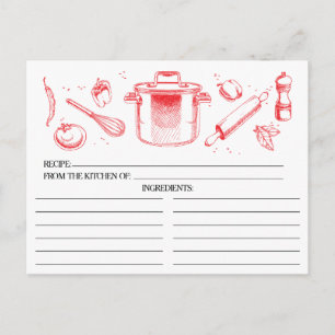 Red Sketched Kitchen Tools Recipcards Briefkaart