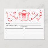Red Sketched Kitchen Tools Recipcards Briefkaart (Voorkant)