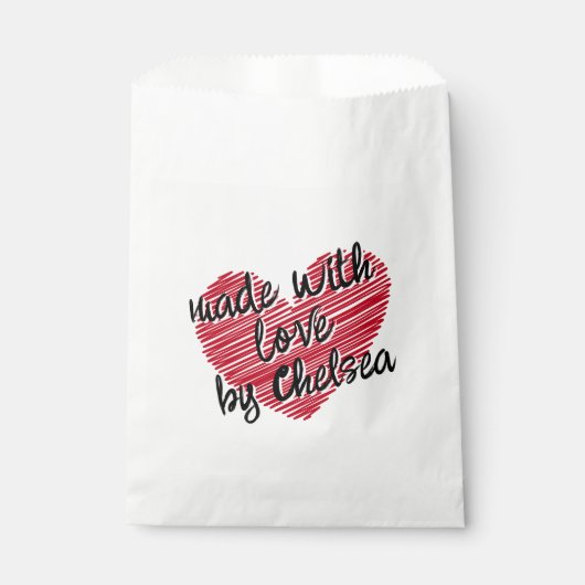 Red Sketchy Heart Made With Love Bedankzakje (Voorkant)