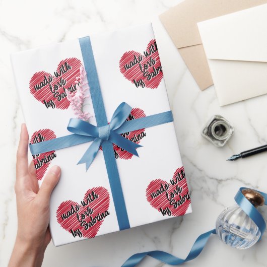 Red Sketchy Heart Made With Love Cadeaupapier (Geschenken)