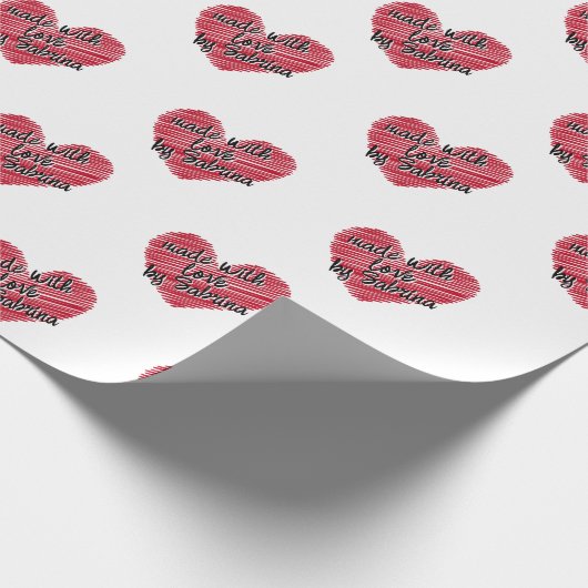 Red Sketchy Heart Made With Love Cadeaupapier (Hoek)