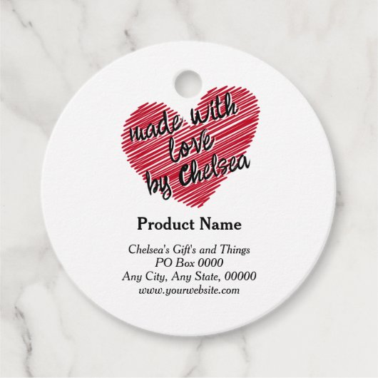 Red Sketchy Heart "Made with Love" Product Label (Voorkant)