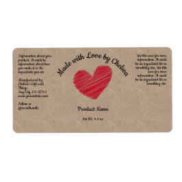 Red Sketchy Heart "Made with Love" Productlabel Etiket