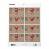 Red Sketchy Heart "Made with Love" Productlabel Etiket (Full Sheet)