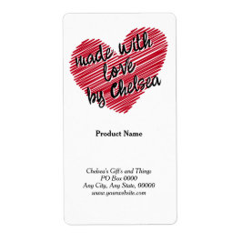 Red Sketchy Heart "Made with Love" Productlabel Etiket