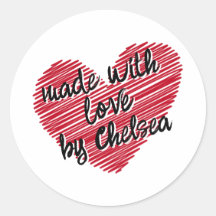 Red Sketchy Heart "Made with Love" Sticker