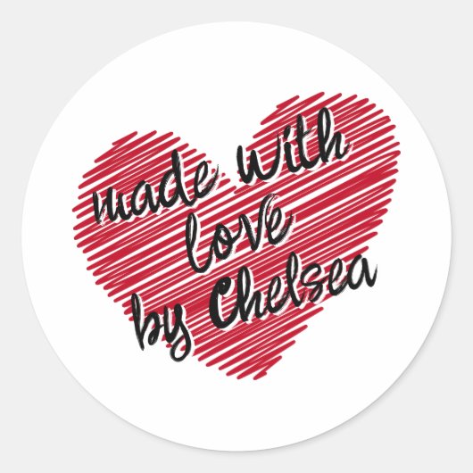 Red Sketchy Heart "Made with Love" Sticker (Voorkant)