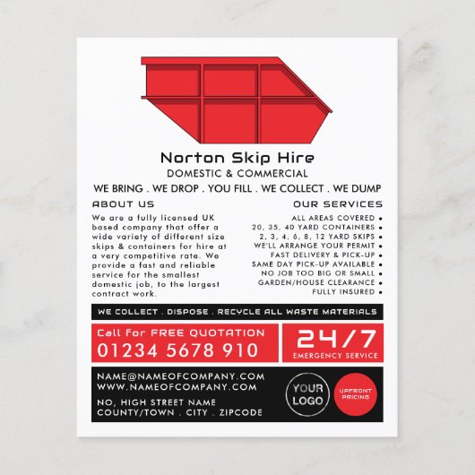 Red Skip, Skip/Dumpster Company Adverteren Flyer (Voorkant)
