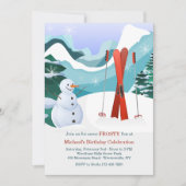 Red Skis en Snowman Invitation Kaart (Voorkant)