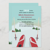 Red Skis Invitation Kaart (Voorkant / Achterkant)