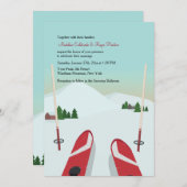 Red Skis Wedding Invitation Kaart (Voorkant / Achterkant)