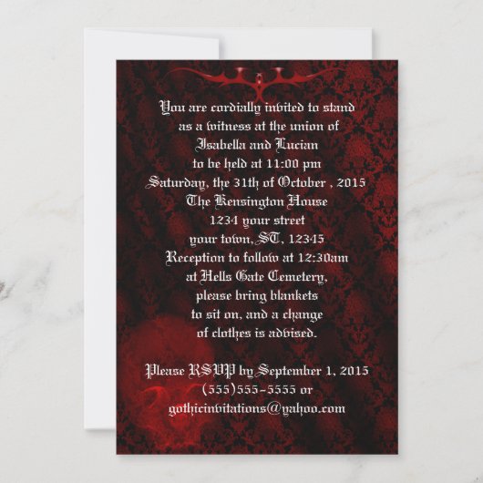Red Skull Damask Gothic Wedding Kaart (Voorkant)