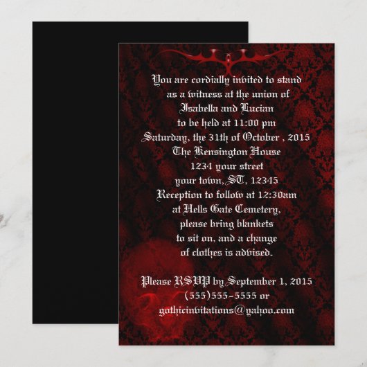 Red Skull Damask Gothic Wedding Kaart (Voorkant / Achterkant)