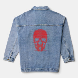Red Skull Glitch Art Denim Jacket