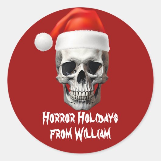 Red Skull Kerstman Hoed Horror Kerstfeest Ronde Sticker (Voorkant)