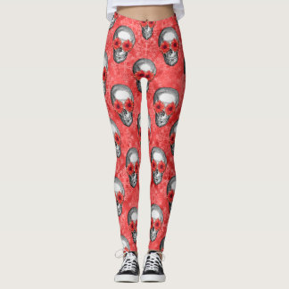 Red Skulls and Sunflower Series Design 13 Leggings