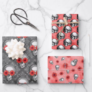 Red Skulls and Sunflower Series Design 3 Inpakpapier Vel