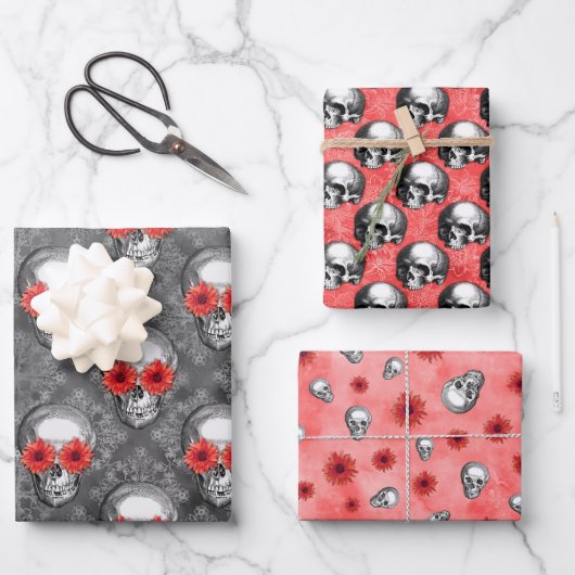 Red Skulls and Sunflower Series Design 3 Inpakpapier Vel (Voorkant)